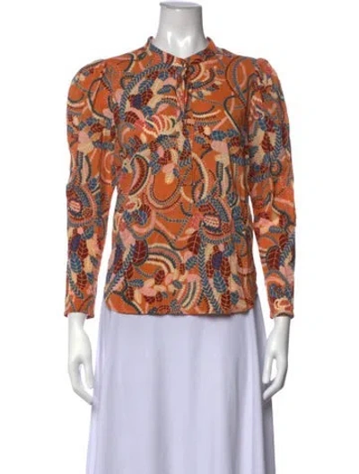 Pre-owned A.l.c Printed Long Sleeve Blouse In Orange