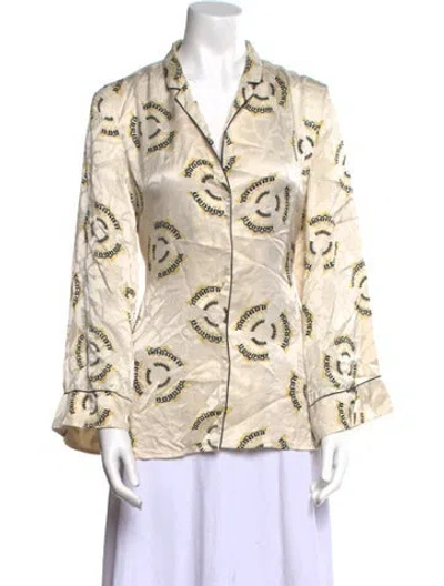 Pre-owned A.l.c Printed Long Sleeve Button-up Top In Neutral