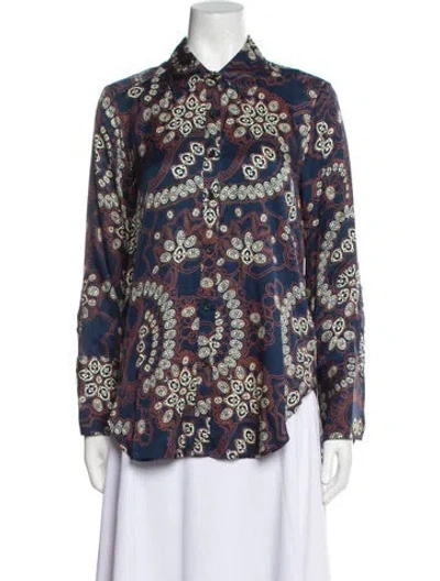 Pre-owned A.l.c Printed Long Sleeve Button-up Top W/ Tags In Blue