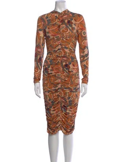 Pre-owned A.l.c Printed Midi Length Dress In Brown