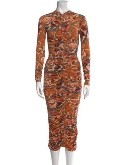 Pre-owned A.l.c Printed Midi Length Dress W/ Tags In Brown