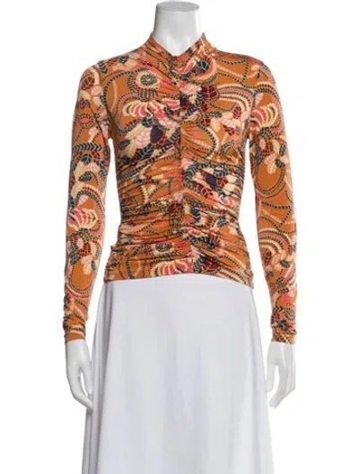 Pre-owned A.l.c Printed Mock Neck Top In Orange