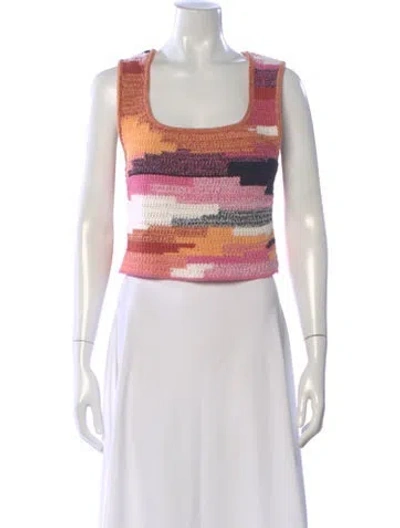 Pre-owned A.l.c Printed Square Neckline Crop Top In White