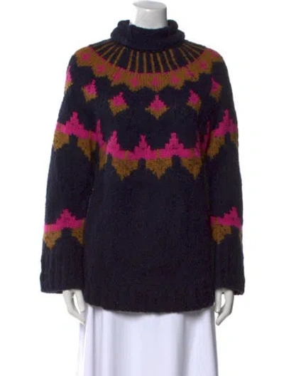 Pre-owned A.l.c Printed Turtleneck Sweater In Blue