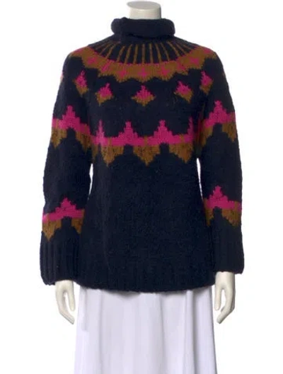 Pre-owned A.l.c Printed Turtleneck Sweater In Blue