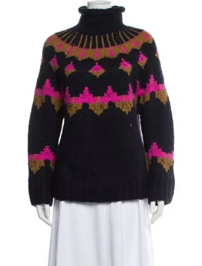 Pre-owned A.l.c Printed Turtleneck Sweater In Blue
