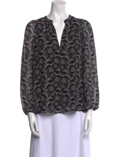 Pre-owned A.l.c Printed V-neck Blouse In Black