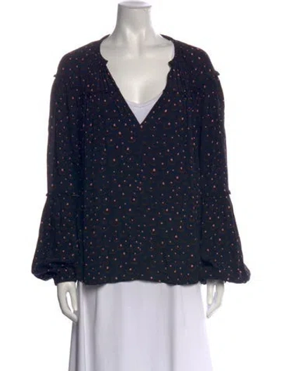 Pre-owned A.l.c Printed V-neck Blouse In Blue
