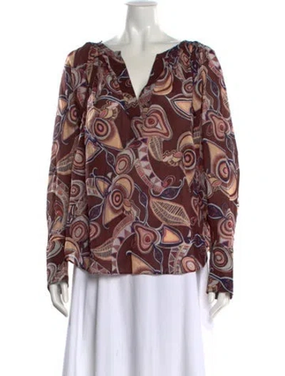 Pre-owned A.l.c Printed V-neck Blouse In Brown