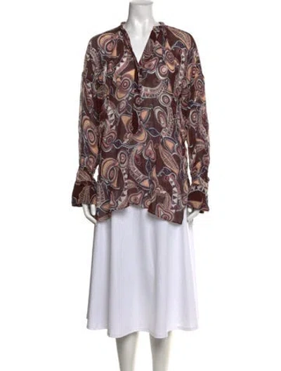 Pre-owned A.l.c Printed V-neck Blouse In Brown