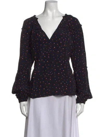 Pre-owned A.l.c Printed V-neck Blouse W/ Tags In Black