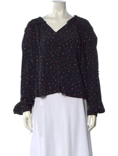 Pre-owned A.l.c Printed V-neck Blouse W/ Tags In Blue