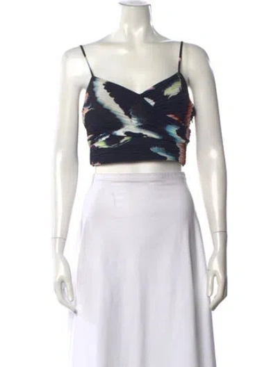 Pre-owned A.l.c Printed V-neck Crop Top In White