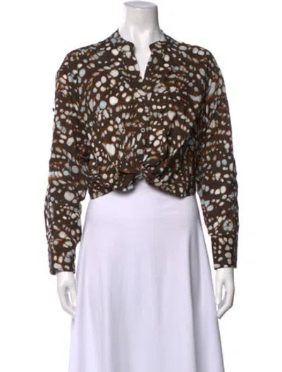Pre-owned A.l.c Printed V-neck Top W/ Tags In Brown