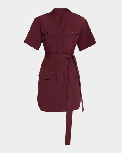 A.l.c Quinn Short-sleeve Twill Shirtdress In Burgundy