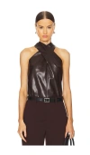 A.l.c Quinn Crisscross Faux-leather Top In Chocolate Plum