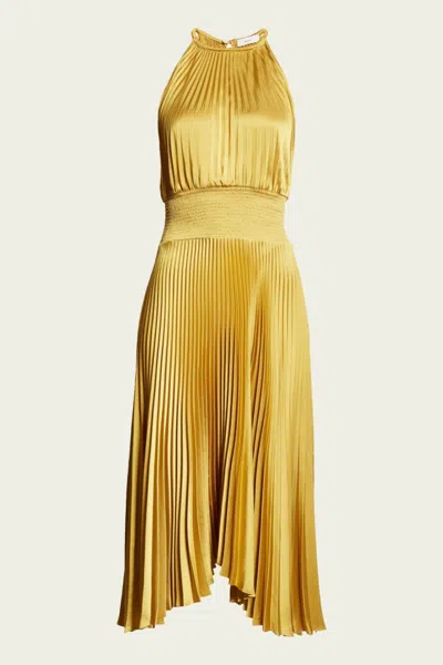 A.L.C RENZO II SATIN PLEATED DRESS IN AGED BRONZE