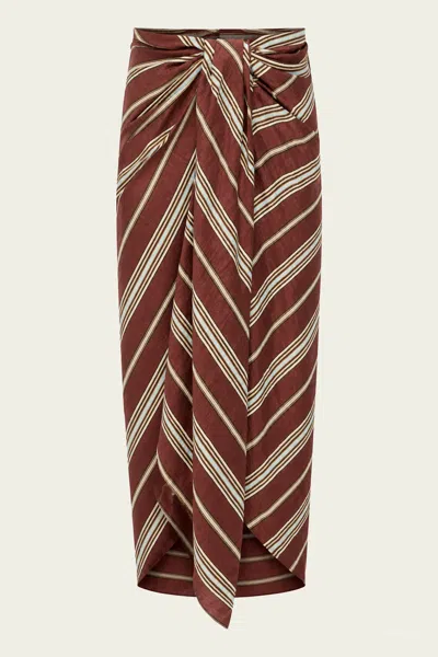 A.l.c Rhodes Striped Linen Midi Skirt In Brunette Multi In Brown