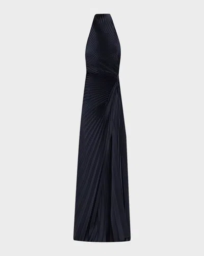 A.l.c Romy High-neck Pleated Satin Gown In Blue