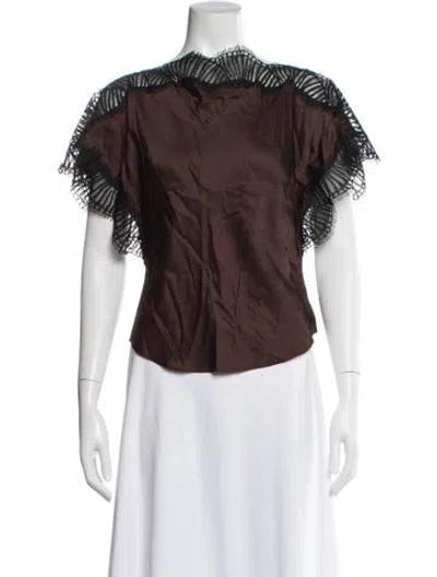 Pre-owned A.l.c Satin Short Sleeve Blouse In Brown