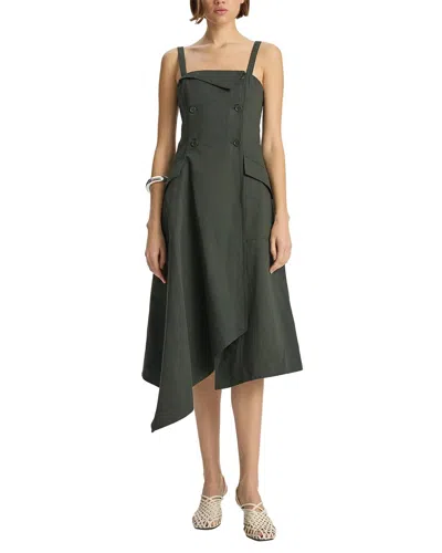 A.l.c Scarlett Asymmetric Cotton And Linen-blend Midi Dress In Dark Green