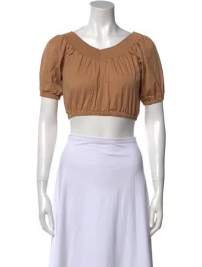 Pre-owned A.l.c Scoop Neck Short Sleeve Crop Top In Brown