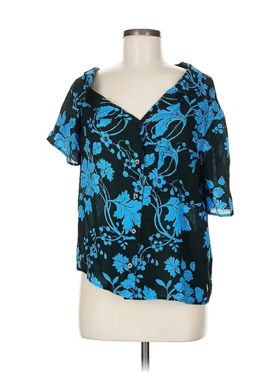 Pre-owned A.l.c Short Sleeve Silk Top Blue Cold Shoulder Neckline Tops