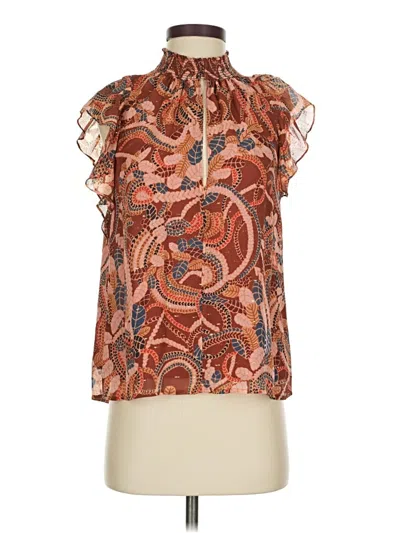Pre-owned A.l.c Short Sleeve Silk Top Brown Halter Neckline Tops