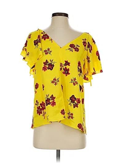 Pre-owned A.l.c Short Sleeve Silk Top Yellow Cold Shoulder Neckline Tops