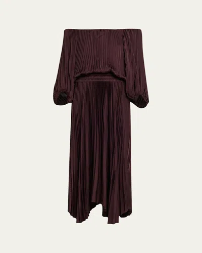 A.l.c Sienna Pleated Off-the-shoulder Midi Dress In Purple