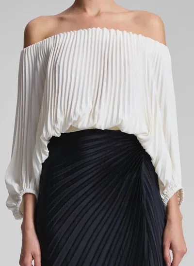 A.l.c Sienna Satin Pleated Off Shoulder Top In Whisper White