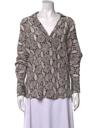 Pre-owned A.l.c Silk Animal Print Blouse In Gray