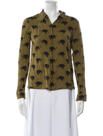 Pre-owned A.l.c Silk Animal Print Blouse In Green