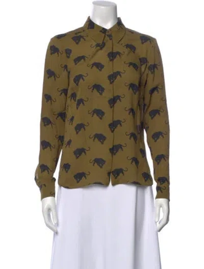 Pre-owned A.l.c Silk Animal Print Blouse In Green