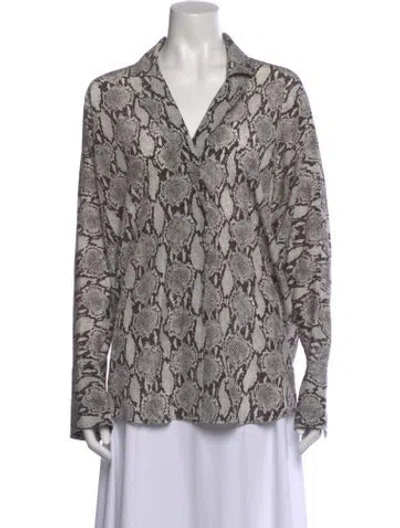 Pre-owned A.l.c Silk Animal Print Blouse In White