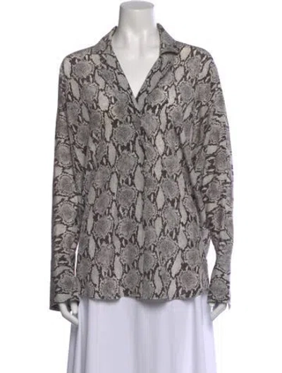 Pre-owned A.l.c Silk Animal Print Blouse In White