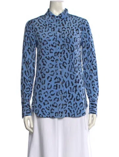 Pre-owned A.l.c Silk Animal Print Button-up Top In Blue
