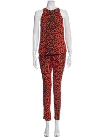 Pre-owned A.l.c Silk Animal Print Pant Set In Red