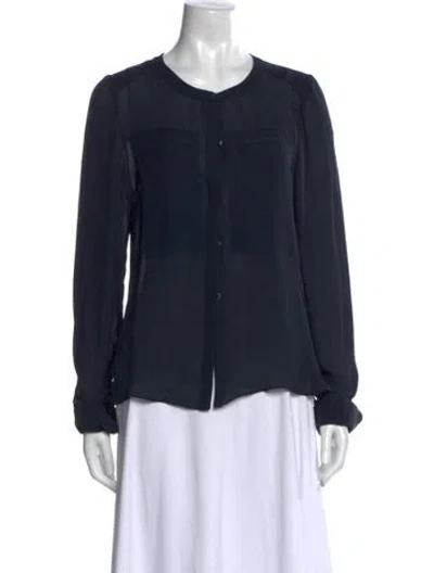 Pre-owned A.l.c Silk Crew Neck Button-up Top In Black