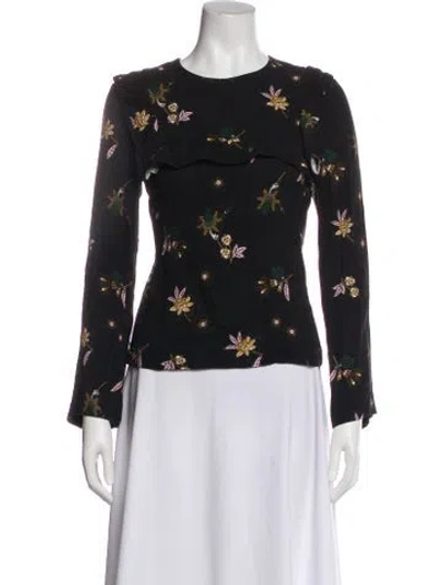Pre-owned A.l.c Silk Floral Print Blouse In Black