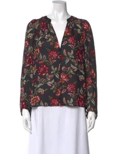 Pre-owned A.l.c Silk Floral Print Blouse In Black