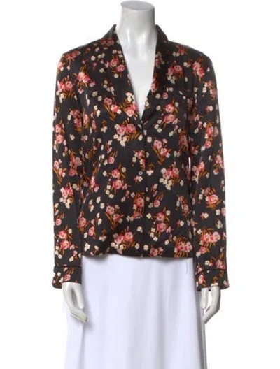 Pre-owned A.l.c Silk Floral Print Blouse In Black