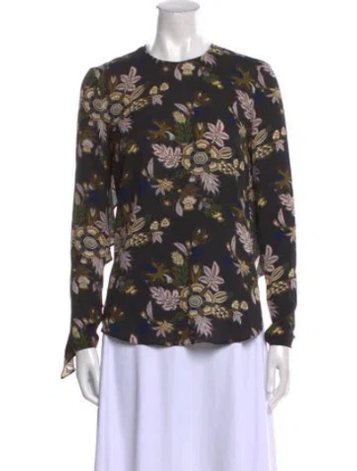 Pre-owned A.l.c Silk Floral Print Blouse In Black