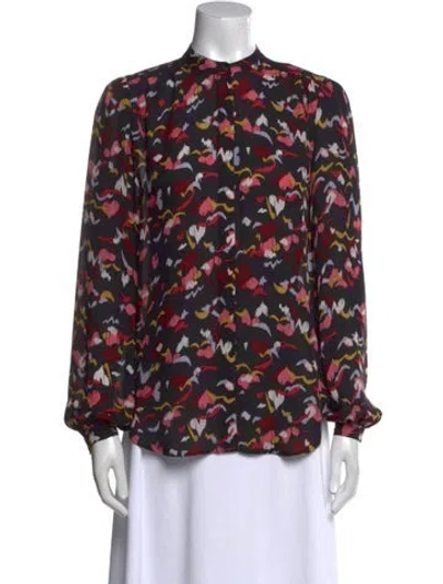 Pre-owned A.l.c Silk Floral Print Blouse In Black