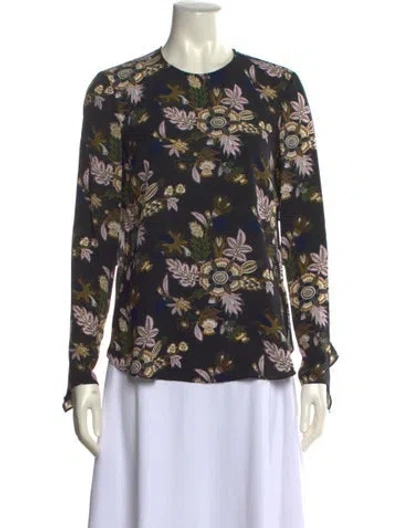 Pre-owned A.l.c Silk Floral Print Blouse In Black