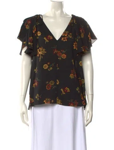Pre-owned A.l.c Silk Floral Print Blouse In Black
