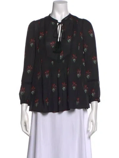 Pre-owned A.l.c Silk Floral Print Blouse In Black