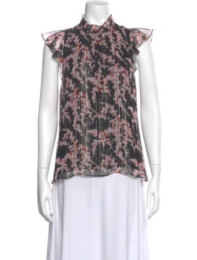 Pre-owned A.l.c Silk Floral Print Blouse In Black