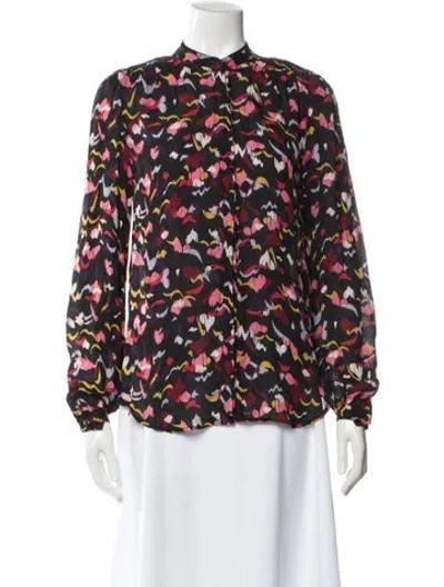 Pre-owned A.l.c Silk Floral Print Blouse In Black