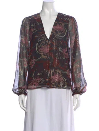 Pre-owned A.l.c Silk Floral Print Blouse In Black